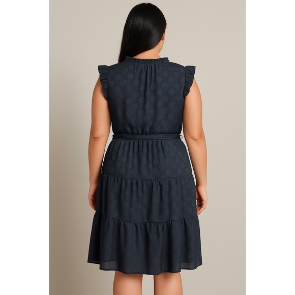 Nicole‎ Miller Navy Polka Dot Tiered Midi Dress Women's Size 16 - Picture 4 of 5